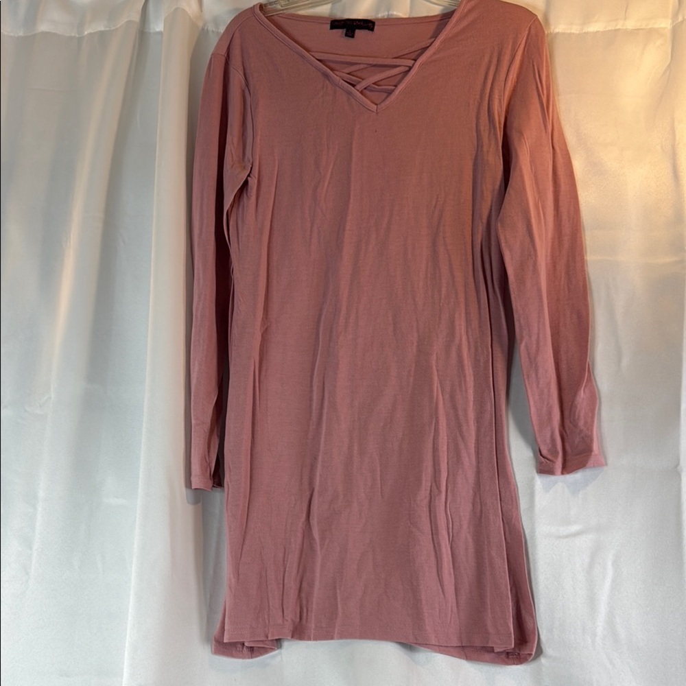 Casual Pink V-Neck Sheath Dress